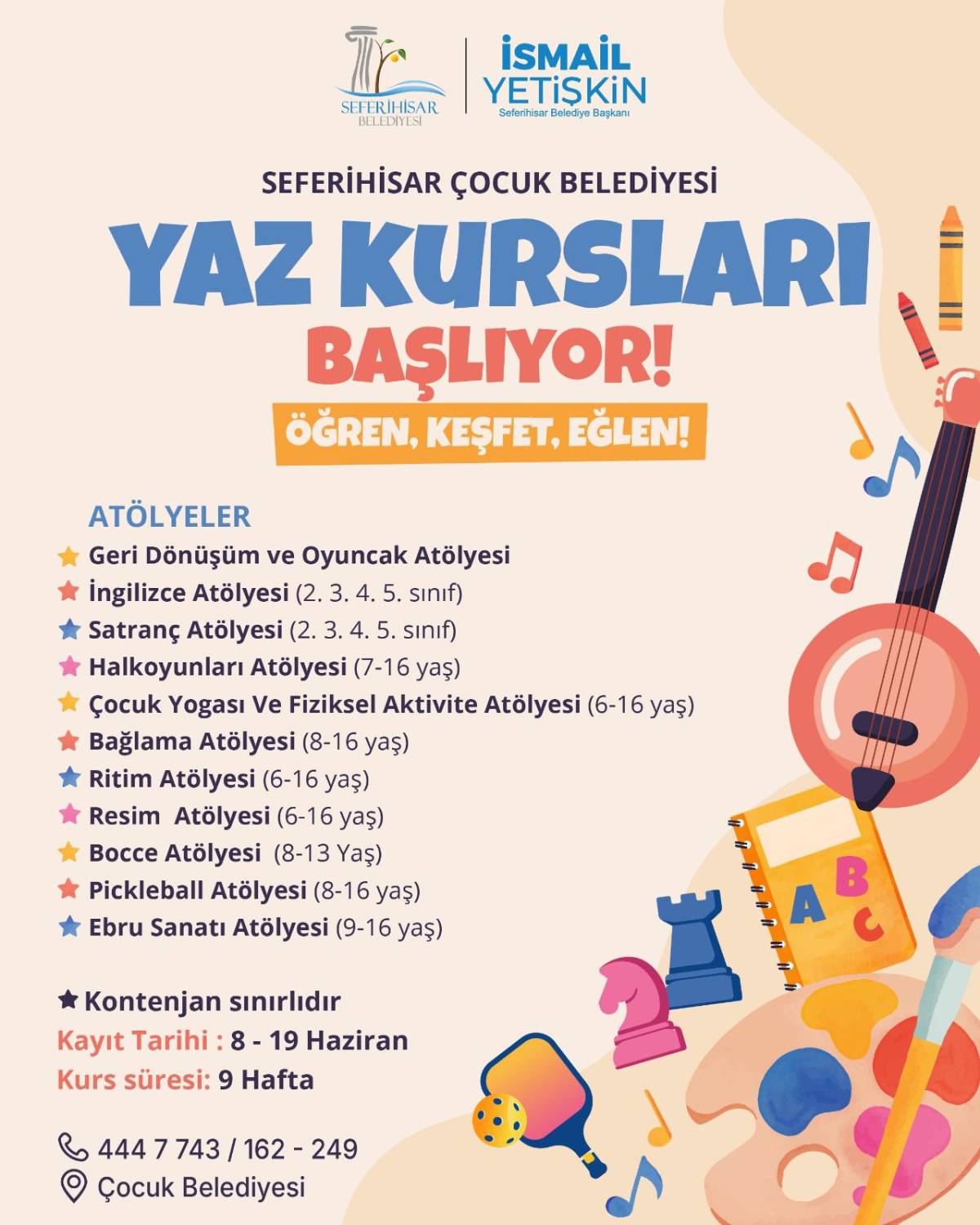 Seferihisar Çocuk Belediyesi’nde yaz kursları başlıyor